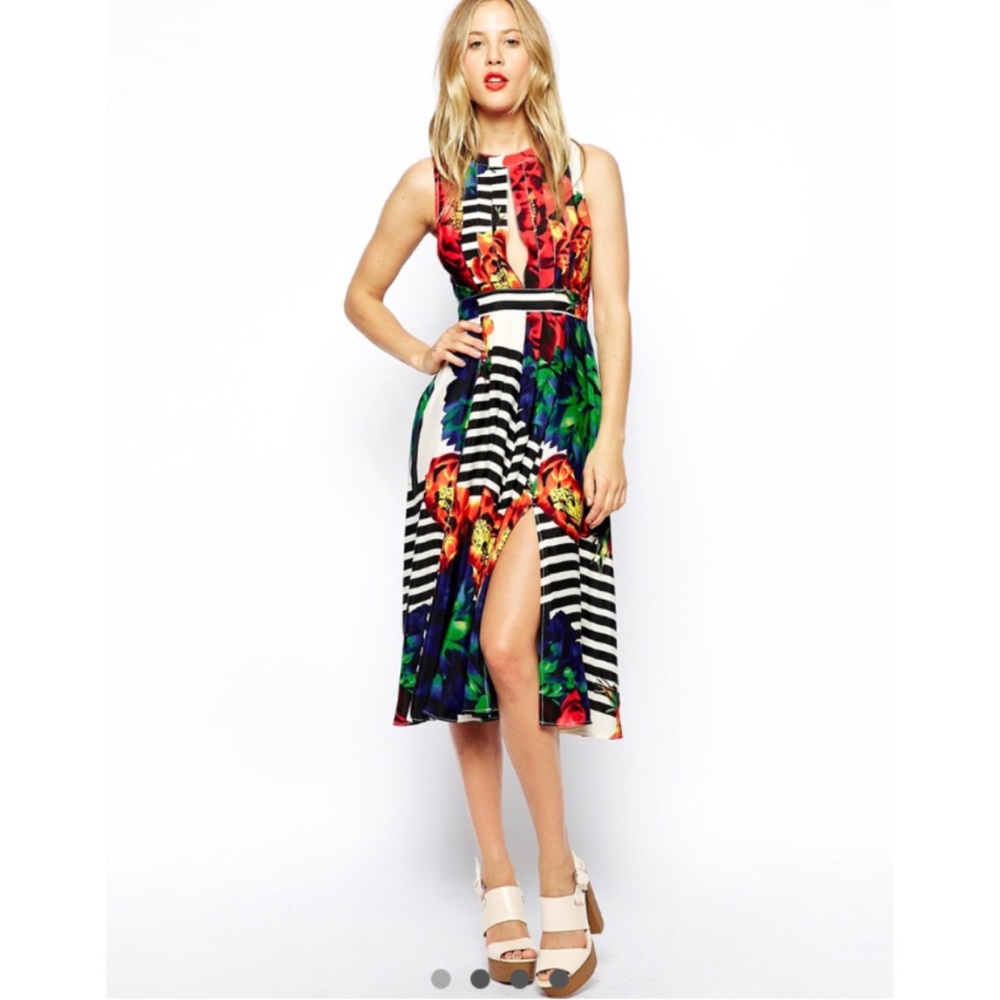 NWT 💐 ASOS Bold Floral & Stripe Print Dress